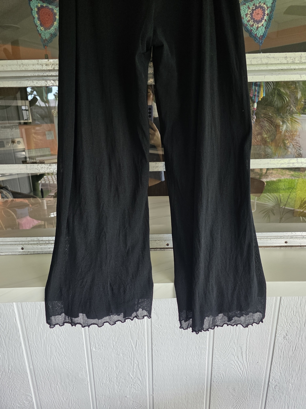 Vintage Y2K Mesh Wide Leg Crops Petit Pois XL Nylon Made In USA Boho Chic - Picture 8 of 13